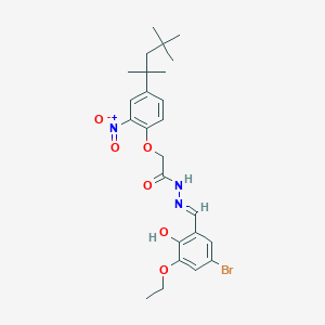 molecular formula C25H32BrN3O6 B6123286 N-[(E)-(5-bromo-3-ethoxy-2-hydroxyphenyl)methylideneamino]-2-[2-nitro-4-(2,4,4-trimethylpentan-2-yl)phenoxy]acetamide 