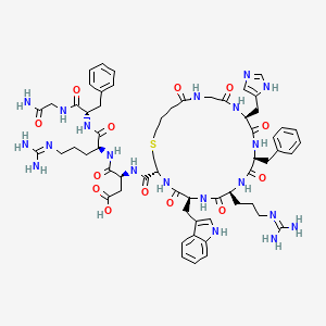 (3S)-4-[[(2S)-1-[[(2S)-1-[(2-amino-2-oxoethyl)amino]-1-oxo-3-phenylpropan-2-yl]amino]-5-(diaminomethylideneamino)-1-oxopentan-2-yl]amino]-3-[[(3R,6S,9S,12S,15S)-12-benzyl-9-[3-(diaminomethylideneamino)propyl]-15-(1H-imidazol-5-ylmethyl)-6-(1H-indol-3-ylmethyl)-5,8,11,14,17,20-hexaoxo-1-thia-4,7,10,13,16,19-hexazacyclotricosane-3-carbonyl]amino]-4-oxobutanoic acid