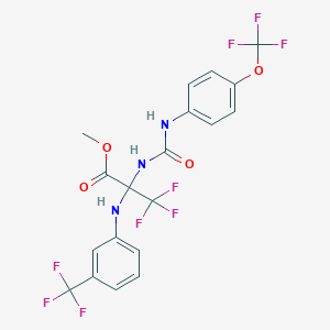 molecular formula C19H14F9N3O4 B6124038 METHYL 3,3,3-TRIFLUORO-2-({[4-(TRIFLUOROMETHOXY)PHENYL]CARBAMOYL}AMINO)-2-{[3-(TRIFLUOROMETHYL)PHENYL]AMINO}PROPANOATE 