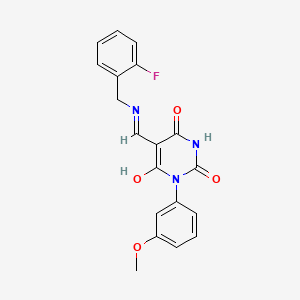 molecular formula C19H16FN3O4 B6124161 5-[(2-Fluorophenyl)methyliminomethyl]-6-hydroxy-1-(3-methoxyphenyl)pyrimidine-2,4-dione 