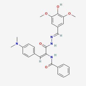 molecular formula C27H28N4O5 B6124764 N-{(1E)-1-[4-(dimethylamino)phenyl]-3-[(2E)-2-(4-hydroxy-3,5-dimethoxybenzylidene)hydrazinyl]-3-oxoprop-1-en-2-yl}benzamide 
