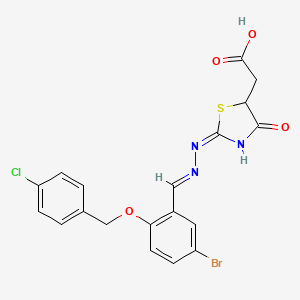 molecular formula C19H15BrClN3O4S B6125029 {(2E)-2-[(2E)-{5-bromo-2-[(4-chlorobenzyl)oxy]benzylidene}hydrazinylidene]-4-oxo-1,3-thiazolidin-5-yl}acetic acid 