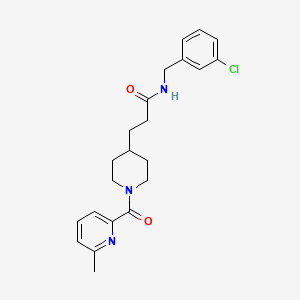 molecular formula C22H26ClN3O2 B6125057 N-[(3-chlorophenyl)methyl]-3-[1-(6-methylpyridine-2-carbonyl)piperidin-4-yl]propanamide 