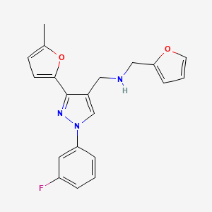 molecular formula C20H18FN3O2 B6125441 N-[[1-(3-fluorophenyl)-3-(5-methylfuran-2-yl)pyrazol-4-yl]methyl]-1-(furan-2-yl)methanamine 