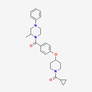 molecular formula C27H33N3O3 B6125444 Cyclopropyl-[4-[4-(2-methyl-4-phenylpiperazine-1-carbonyl)phenoxy]piperidin-1-yl]methanone 