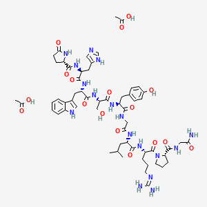molecular formula C57H79N17O15 B612617 acetic acid;(2S)-N-[(2S)-1-[[(2S)-1-[[(2S)-1-[[(2S)-1-[[2-[[(2S)-1-[[(2S)-1-[(2S)-2-[(2-amino-2-oxoethyl)carbamoyl]pyrrolidin-1-yl]-5-(diaminomethylideneamino)-1-oxopentan-2-yl]amino]-4-methyl-1-oxopentan-2-yl]amino]-2-oxoethyl]amino]-3-(4-hydroxyphenyl)-1-oxopropan-2-yl]amino]-3-hydroxy-1-oxopropan-2-yl]amino]-3-(1H-indol-3-yl)-1-oxopropan-2-yl]amino]-3-(1H-imidazol-5-yl)-1-oxopropan-2-yl]-5-oxopyrrolidine-2-carboxamide CAS No. 71447-49-9