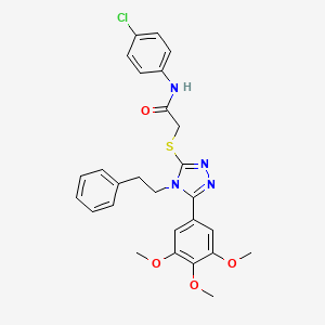 molecular formula C27H27ClN4O4S B6126191 N-(4-chlorophenyl)-2-{[4-(2-phenylethyl)-5-(3,4,5-trimethoxyphenyl)-4H-1,2,4-triazol-3-yl]sulfanyl}acetamide 