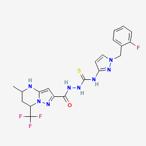 molecular formula C20H20F4N8OS B6126369 N-[1-(2-FLUOROBENZYL)-1H-PYRAZOL-3-YL]-2-{[5-METHYL-7-(TRIFLUOROMETHYL)-4,5,6,7-TETRAHYDROPYRAZOLO[1,5-A]PYRIMIDIN-2-YL]CARBONYL}-1-HYDRAZINECARBOTHIOAMIDE 