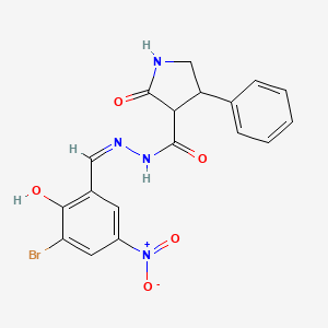molecular formula C18H15BrN4O5 B6127036 N-[(Z)-(3-bromo-2-hydroxy-5-nitrophenyl)methylideneamino]-2-oxo-4-phenylpyrrolidine-3-carboxamide 