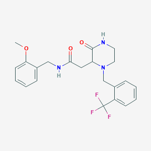 molecular formula C22H24F3N3O3 B6127264 N-[(2-methoxyphenyl)methyl]-2-[3-oxo-1-[[2-(trifluoromethyl)phenyl]methyl]piperazin-2-yl]acetamide 
