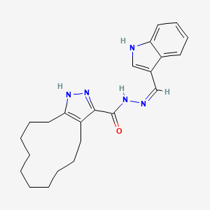 molecular formula C23H29N5O B6127518 N-[(Z)-1H-indol-3-ylmethylideneamino]-4,5,6,7,8,9,10,11,12,13-decahydro-1H-cyclododeca[c]pyrazole-3-carboxamide 