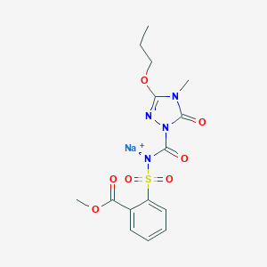 molecular formula C15H18N4NaO7S B061276 Benzoic acid, 2-[[[(4,5-dihydro-4-methyl-5-oxo-3-propoxy-1H-1,2,4-triazol-1-yl)carbonyl]amino]sulfonyl]-, methyl ester, sodium salt (1:1) CAS No. 181274-15-7