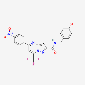 molecular formula C22H16F3N5O4 B6127628 N-[(4-methoxyphenyl)methyl]-5-(4-nitrophenyl)-7-(trifluoromethyl)pyrazolo[1,5-a]pyrimidine-2-carboxamide CAS No. 5841-69-0