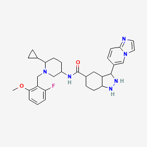 molecular formula C₂₀₀H₃₀₈N₅₈O₅₉S₂ B612763 N-[6-cyclopropyl-1-[(2-fluoro-6-methoxyphenyl)methyl]piperidin-3-yl]-3-imidazo[1,2-a]pyridin-6-yl-2,3,3a,4,5,6,7,7a-octahydro-1H-indazole-5-carboxamide CAS No. 154765-05-6