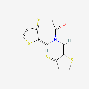 molecular formula C12H9NOS4 B6128414 N,N-bis[(E)-(3-sulfanylidenethiophen-2-ylidene)methyl]acetamide 
