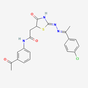 molecular formula C21H19ClN4O3S B6128560 N-(3-acetylphenyl)-2-[(2Z)-2-[(E)-1-(4-chlorophenyl)ethylidenehydrazinylidene]-4-oxo-1,3-thiazolidin-5-yl]acetamide 