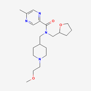 molecular formula C20H32N4O3 B6128733 N-[[1-(2-methoxyethyl)piperidin-4-yl]methyl]-5-methyl-N-(oxolan-2-ylmethyl)pyrazine-2-carboxamide 