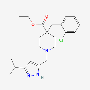 molecular formula C22H30ClN3O2 B6128797 ethyl 4-[(2-chlorophenyl)methyl]-1-[(3-propan-2-yl-1H-pyrazol-5-yl)methyl]piperidine-4-carboxylate 