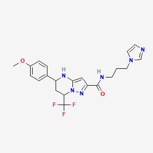molecular formula C21H23F3N6O2 B6128856 N-(3-imidazol-1-ylpropyl)-5-(4-methoxyphenyl)-7-(trifluoromethyl)-4,5,6,7-tetrahydropyrazolo[1,5-a]pyrimidine-2-carboxamide 
