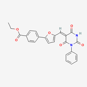 molecular formula C24H18N2O6 B6128945 ethyl 4-{5-[(Z)-(2,4,6-trioxo-1-phenyltetrahydropyrimidin-5(2H)-ylidene)methyl]furan-2-yl}benzoate 