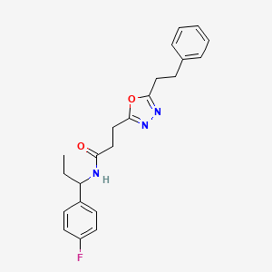 molecular formula C22H24FN3O2 B6129599 N-[1-(4-fluorophenyl)propyl]-3-[5-(2-phenylethyl)-1,3,4-oxadiazol-2-yl]propanamide 