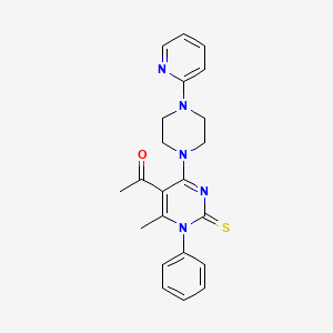 molecular formula C22H23N5OS B6129703 1-{6-Methyl-1-phenyl-4-[4-(pyridin-2-yl)piperazin-1-yl]-2-thioxo-1,2-dihydropyrimidin-5-yl}ethanone 