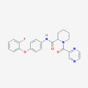 molecular formula C23H21FN4O3 B6130391 N-[4-(2-fluorophenoxy)phenyl]-1-(2-pyrazinylcarbonyl)-2-piperidinecarboxamide 