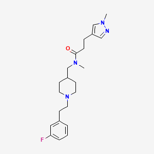 molecular formula C22H31FN4O B6130944 N-[[1-[2-(3-fluorophenyl)ethyl]piperidin-4-yl]methyl]-N-methyl-3-(1-methylpyrazol-4-yl)propanamide 
