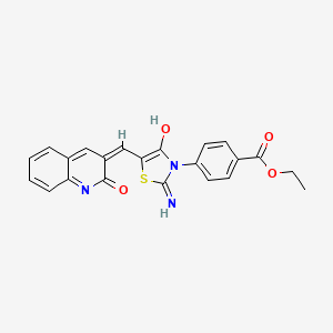 molecular formula C22H17N3O4S B6131283 ethyl 4-{(5Z)-2-imino-4-oxo-5-[(2-oxo-1,2-dihydroquinolin-3-yl)methylidene]-1,3-thiazolidin-3-yl}benzoate 