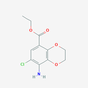 molecular formula C11H12ClNO4 B061313 Ethyl 8-amino-7-chloro-2,3-dihydrobenzo[b][1,4]dioxine-5-carboxylate CAS No. 191024-17-6