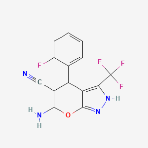 molecular formula C14H8F4N4O B6131450 6-AMINO-4-(2-FLUOROPHENYL)-3-(TRIFLUOROMETHYL)-1H,4H-PYRANO[2,3-C]PYRAZOLE-5-CARBONITRILE 