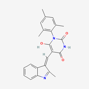 molecular formula C23H21N3O3 B6131544 6-hydroxy-5-[(Z)-(2-methylindol-3-ylidene)methyl]-1-(2,4,6-trimethylphenyl)pyrimidine-2,4-dione 