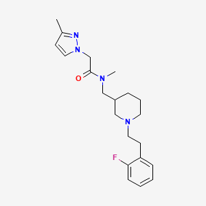 molecular formula C21H29FN4O B6132175 N-[[1-[2-(2-fluorophenyl)ethyl]piperidin-3-yl]methyl]-N-methyl-2-(3-methylpyrazol-1-yl)acetamide 