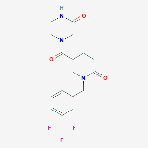 molecular formula C18H20F3N3O3 B6132550 4-[6-Oxo-1-[[3-(trifluoromethyl)phenyl]methyl]piperidine-3-carbonyl]piperazin-2-one 