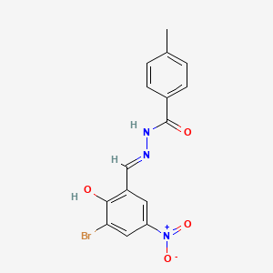 molecular formula C15H12BrN3O4 B6132915 N-[(E)-(3-bromo-2-hydroxy-5-nitrophenyl)methylideneamino]-4-methylbenzamide 