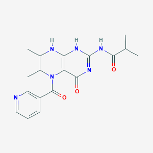 molecular formula C18H22N6O3 B061333 N-[6,7-dimethyl-4-oxo-5-(pyridine-3-carbonyl)-1,6,7,8-tetrahydropteridin-2-yl]-2-methylpropanamide CAS No. 172758-08-6