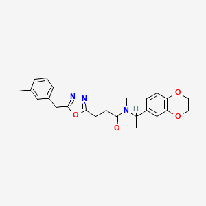 molecular formula C24H27N3O4 B6133384 N-[1-(2,3-dihydro-1,4-benzodioxin-6-yl)ethyl]-N-methyl-3-[5-[(3-methylphenyl)methyl]-1,3,4-oxadiazol-2-yl]propanamide 