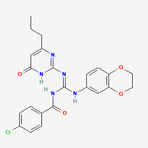 molecular formula C23H22ClN5O4 B6133477 N''-(4-CHLOROBENZOYL)-N-(2,3-DIHYDRO-1,4-BENZODIOXIN-6-YL)-N'-(6-OXO-4-PROPYL-1,6-DIHYDRO-2-PYRIMIDINYL)GUANIDINE 