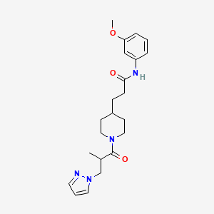 molecular formula C22H30N4O3 B6134631 N-(3-methoxyphenyl)-3-[1-(2-methyl-3-pyrazol-1-ylpropanoyl)piperidin-4-yl]propanamide 