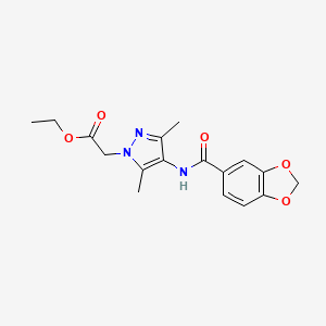 molecular formula C17H19N3O5 B6135050 ETHYL 2-{4-[(1,3-BENZODIOXOL-5-YLCARBONYL)AMINO]-3,5-DIMETHYL-1H-PYRAZOL-1-YL}ACETATE 