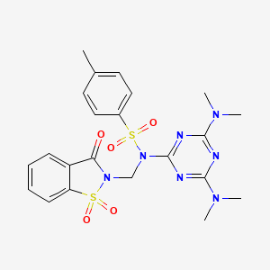 molecular formula C22H25N7O5S2 B6135099 N-[4,6-BIS(DIMETHYLAMINO)-1,3,5-TRIAZIN-2-YL]-4-METHYL-N-[(1,1,3-TRIOXO-1,3-DIHYDRO-2H-1,2-BENZISOTHIAZOL-2-YL)METHYL]-1-BENZENESULFONAMIDE 
