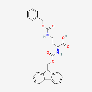molecular formula C27H26N2O6 B613513 (R)-2-((((9H-Fluoren-9-yl)methoxy)carbonyl)amino)-4-(((benzyloxy)carbonyl)amino)butanoic acid CAS No. 387824-79-5