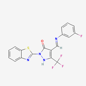 molecular formula C18H10F4N4OS B6135915 (4E)-1-(1,3-BENZOTHIAZOL-2-YL)-4-{[(3-FLUOROPHENYL)AMINO]METHYLIDENE}-3-(TRIFLUOROMETHYL)-4,5-DIHYDRO-1H-PYRAZOL-5-ONE 