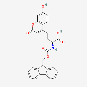 molecular formula C28H23NO7 B613603 (S)-2-((((9H-Fluoren-9-YL)methoxy)carbonyl)amino)-4-(7-hydroxy-2-oxo-2H-chromen-4-YL)butanoic acid CAS No. 1187744-84-8