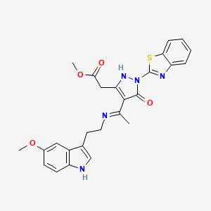 molecular formula C26H25N5O4S B6136202 methyl [(4Z)-1-(1,3-benzothiazol-2-yl)-4-(1-{[2-(5-methoxy-1H-indol-3-yl)ethyl]amino}ethylidene)-5-oxo-4,5-dihydro-1H-pyrazol-3-yl]acetate 