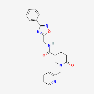 molecular formula C21H21N5O3 B6136353 6-oxo-N-[(3-phenyl-1,2,4-oxadiazol-5-yl)methyl]-1-(pyridin-2-ylmethyl)piperidine-3-carboxamide 