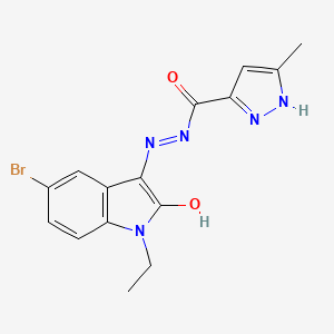 molecular formula C15H14BrN5O2 B6136384 N'-[(3Z)-5-bromo-1-ethyl-2-oxo-1,2-dihydro-3H-indol-3-ylidene]-3-methyl-1H-pyrazole-5-carbohydrazide 