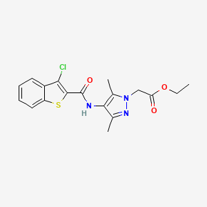 molecular formula C18H18ClN3O3S B6136491 ETHYL 2-[4-(3-CHLORO-1-BENZOTHIOPHENE-2-AMIDO)-3,5-DIMETHYL-1H-PYRAZOL-1-YL]ACETATE 