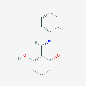 molecular formula C13H12FNO2 B6136646 2-{[(2-Fluorophenyl)amino]methylidene}cyclohexane-1,3-dione 