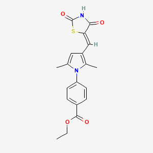 molecular formula C19H18N2O4S B6137503 ETHYL 4-(3-{[(5Z)-2,4-DIOXO-1,3-THIAZOLIDIN-5-YLIDENE]METHYL}-2,5-DIMETHYL-1H-PYRROL-1-YL)BENZOATE 